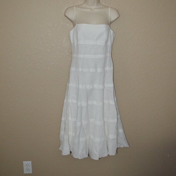 Sz 6 Armani Collezioni White Linen Spaghetti Strap Midi Dress - Picture 1 of 7